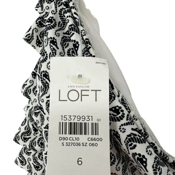 LOFT Swimsuit One Piece Size 6 Ruffle Front Halter Seahorse White And Black NEW - Picture 2 of 11
